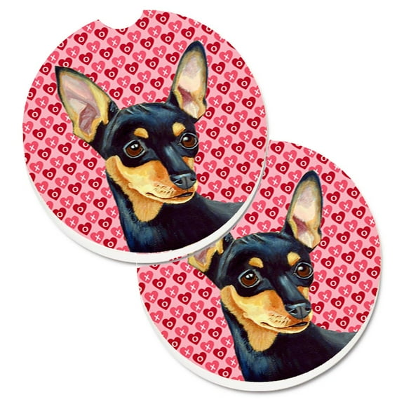 Carolines Treasures LH9155CARC Min Pin Hearts Love and Valentines Day Portrait Set of 2 Cup Holder Car Coasters Large