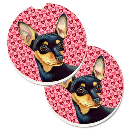 

Carolines Treasures LH9155CARC Min Pin Hearts Love and Valentines Day Portrait Set of 2 Cup Holder Car Coasters Large