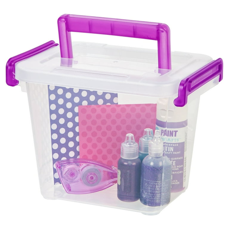 Iris USA 6Pack 5.4qt Stackable Storage Bin with Secure Buckle-Up Lid, Clear/Violet