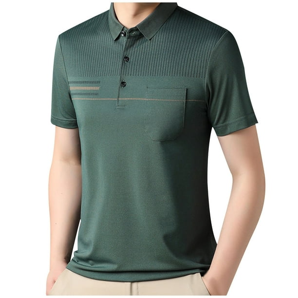 Blusa y camisa de manga larga con cuello vuelto para hombre, estilo casual, color liso, cuello redondo, botones, corta, de poliéster y algodón.