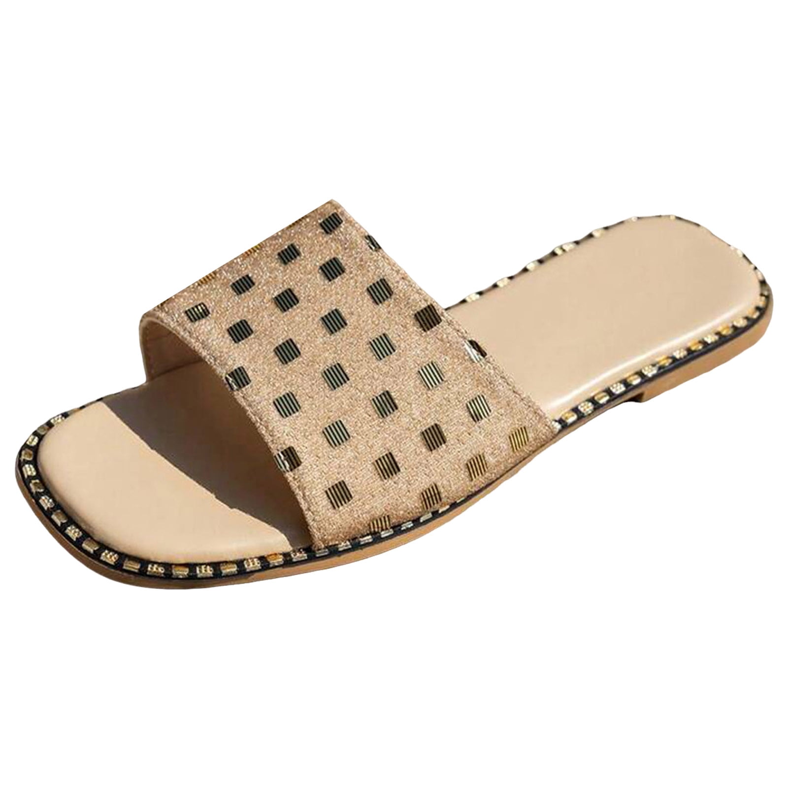 Rokment Flat Slip on Slides Sandals for Women Ladies 2026 Trendy Casual Bow Crochet Open Tow Low Heels Mules Summer Dress Slippers Vacation Khaki Size 7