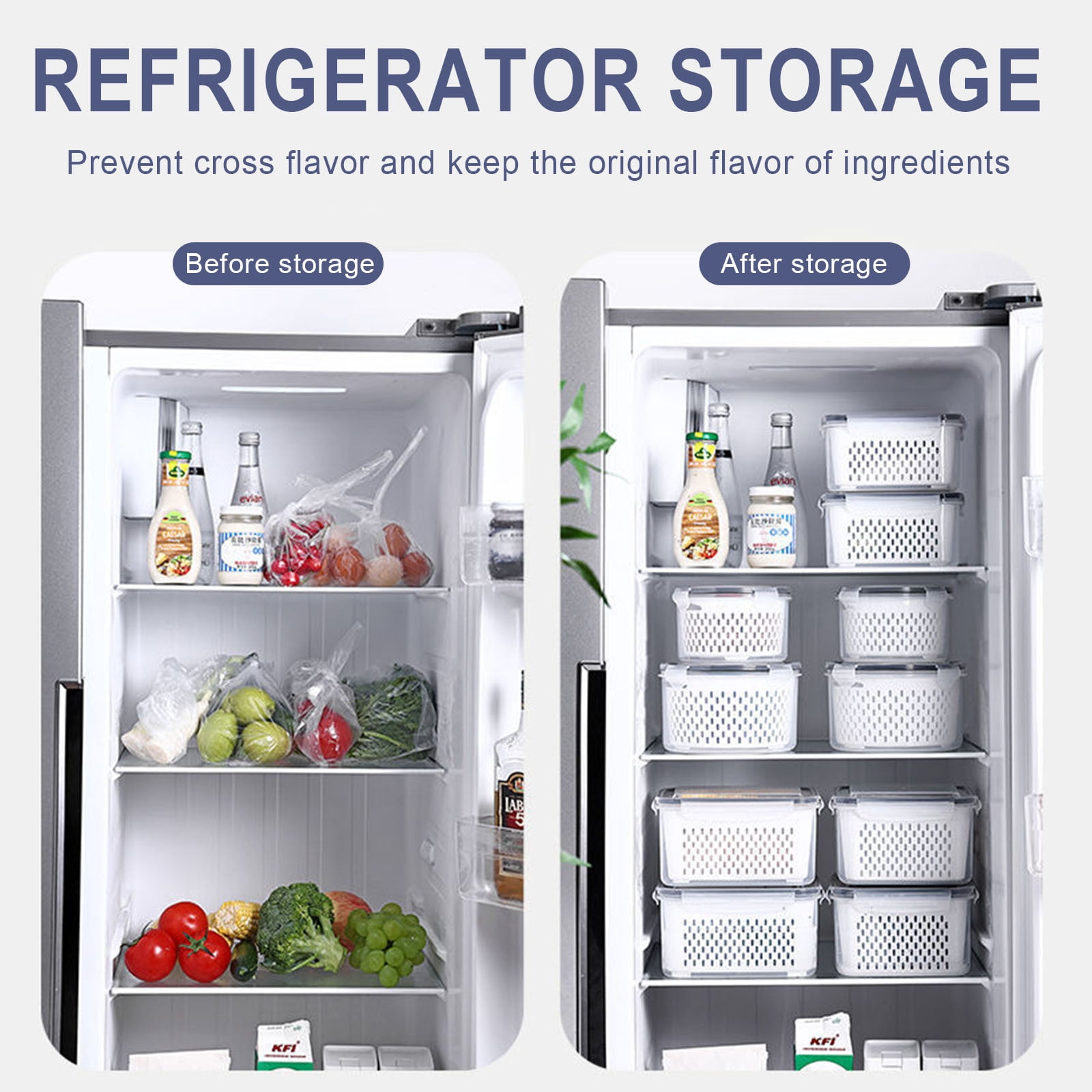 Bwiyojiz Home, Garden & Tools Kitchen Dining Entertaining Count 3pcs Fruit Vegetable Storage Containers for Fridge Draining Fresh 3 in 1 Produce Large Organizer Bins, Gifts for Sister, White