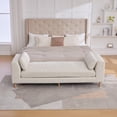 thumbnail image 2 of 83.1"Wide Modern Upholstered End of Bed Bench with Armrests, Chenille Chaise Lounge Couch with 2 Bolster Pillows, Daybed with Rubberwood Legs For Living Room,Bedroom,Apartment,Guestroom, Beige, 2 of 11