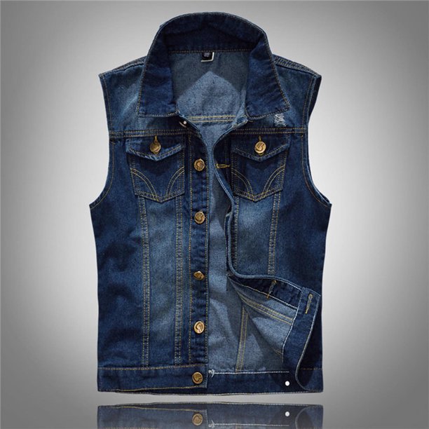 Ceisia Men's Regular-Fit Turn-Down Collar Single-Breasted Washed Denim Sleeveless Vest Gift