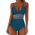 thumbnail image 4 of Maqroz Women's One Piece Swimsuit Tummy Control Deep V Neck Bathing Suit Mesh Stripes Monokini Swimwear Beach Pool Party Trendy Summer Beachwear, 4 of 9