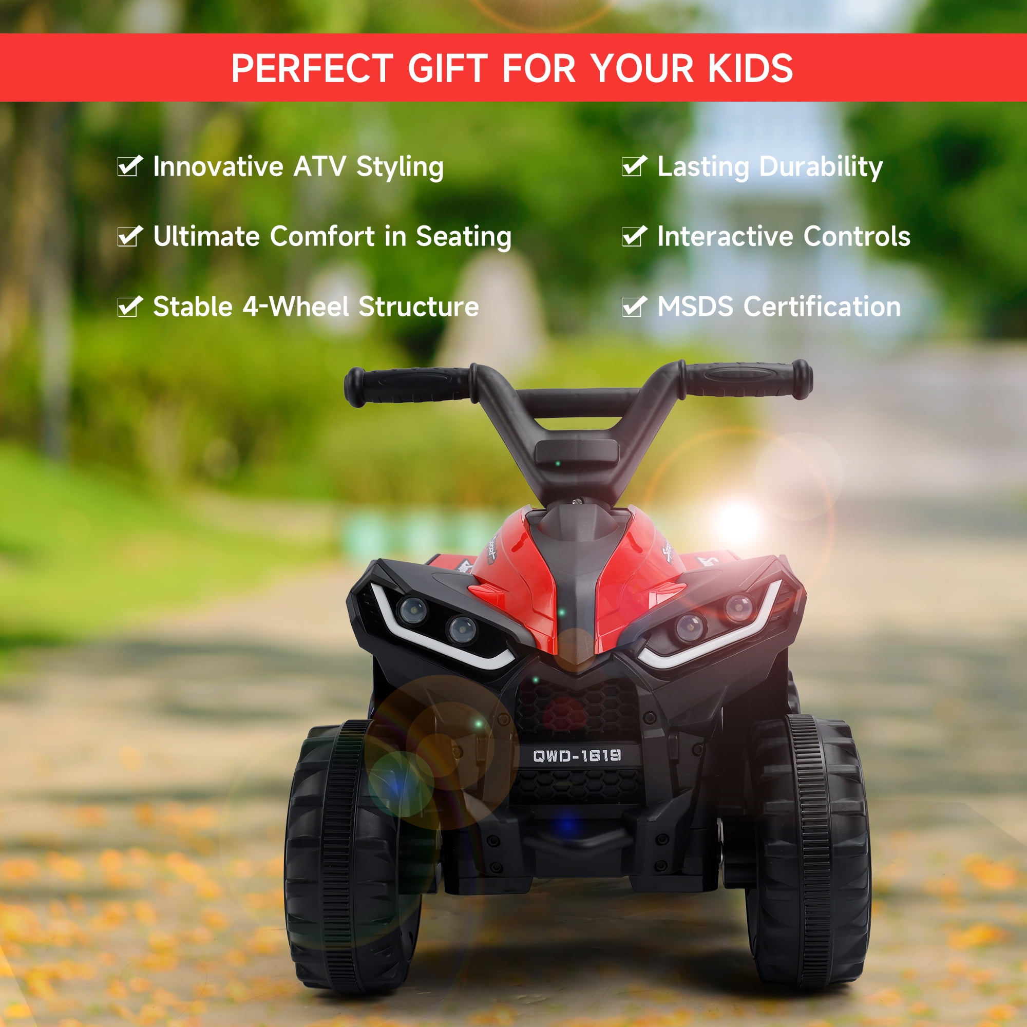 Bruce&Shark Toy Car 12V Ride On Atv For Kids Off-Road 4 Wheeler Quad Children Mountain Dirt Electric Car