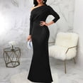 thumbnail image 5 of Aayomet Long Dress formal for Women Off Shoulder Bodycon Dresses Long Sleeve Ruched Slit Glitter Party Evening Maxi Dress,Black M, 5 of 5