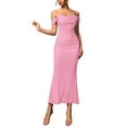 thumbnail image 3 of Off the Shoulder Maxi Long Dress Corset Ruched Bodycon Formal Wedding Guest Dresses for Women Pink M, 3 of 8