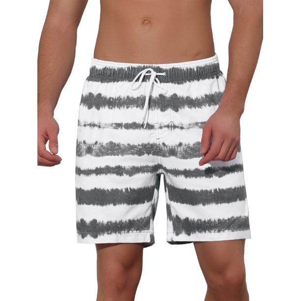 INSPIRAR CHIC Pantalones de baño de verano para hombres con patrón de teñido anudado y cintura elástica 28 Negro