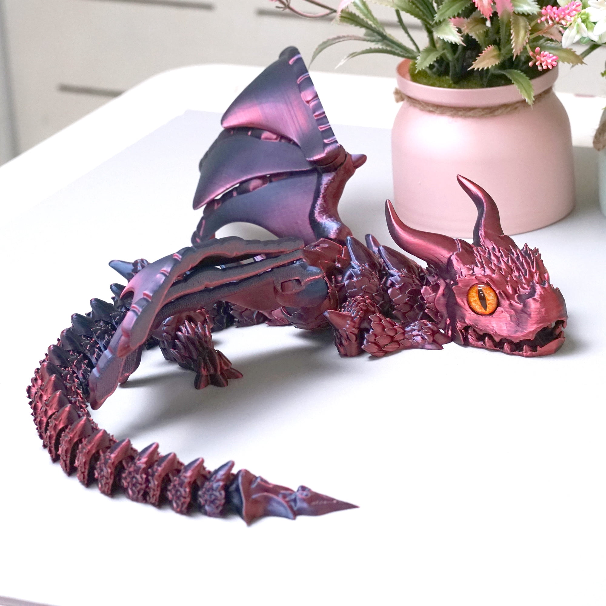 22inch 3D Printed Dragon with Wing,Flexible Joint Animal lacertid Figurines,Realistic Eyes, Home Office Decor,Fidget Toy for Adults Teens Boy Festival Gifts