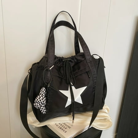 

XIAOGZAHUOP Trendy Star Print Casual Drawstring Crossbody Bucket Bag for School Work Travel with Large Capacity