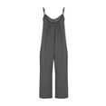 thumbnail image 4 of QATAINLAV Daily Sales Jumpsuits for Women Summer Casual Cotton One Piece Overalls Baggy Flowy Wide Leg Palazzo Pants V Neck Romper with Pockets Dark Gray XL, 4 of 9