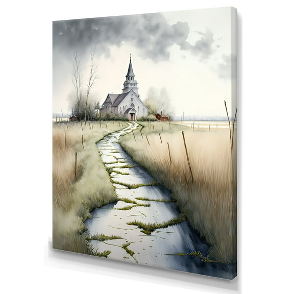 Designart Winding Path To Church V Canvas Wall Art
