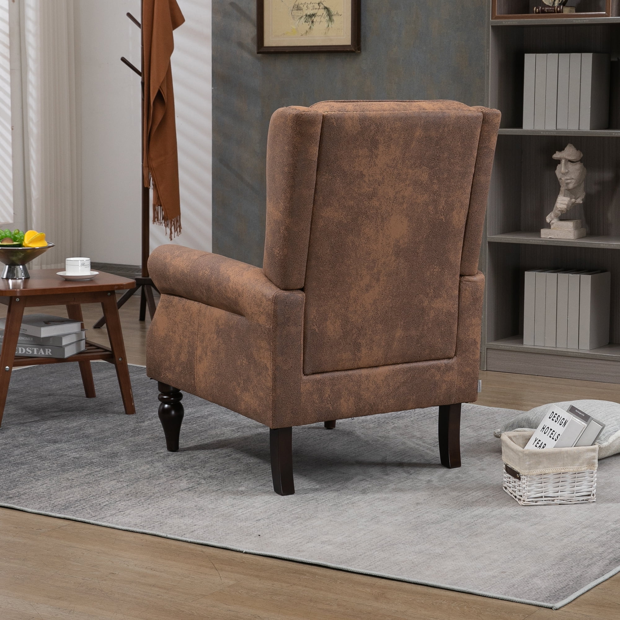 Miniyam Microsuede Armchair with Wood Frame, Modern Accent Chair Lounge Chair with Sturdy Wood Legs, for Living Room Bedroom,Coffee