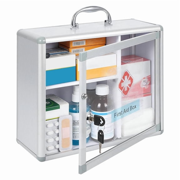 TROPOW Wall Mount Medicine Cabinet with Combination Lock and Handle Locking,Protable First Aid Cabinet Wall Mount with Sticker for Bathroom