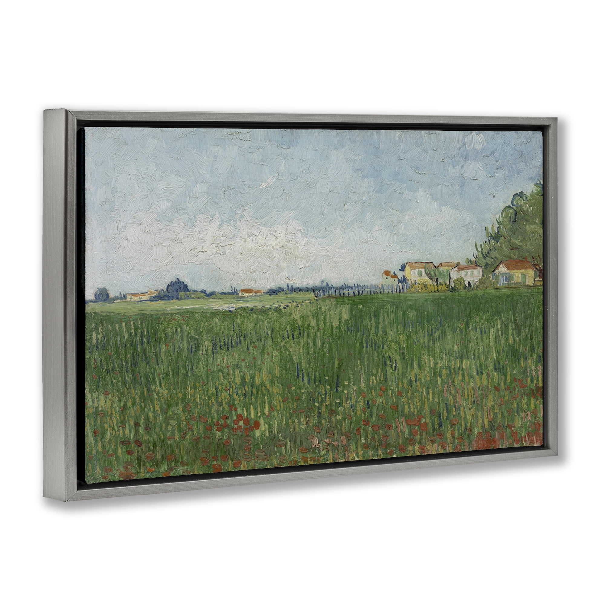 Stupell Industries Van Gogh Field with Poppies Landscape & Nature Painting Gray Floater Framed Canvas Art Print Wall Art, 31 x 21