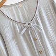 thumbnail image 4 of Uootdi Tie Front Long Sleeve Tops for Womens V Neck Linen Gift Shirts Bow Top Long Bell Sleeve Blouses Cute Going Out, 4 of 9