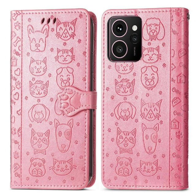 Funda Cartera FOXDOCK para HMD Skyline , Flip PU con Relieve de Gatos y Perros, Tarjetero y Soporte