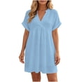 thumbnail image 2 of QUNYINEY Mini Dresses for Women Short Sleeve Beach Blue Summer A Line Dress V Neck Vacation Casual Loose Fit Dresses, 2 of 7