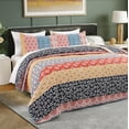 thumbnail image 2 of JOHNPEY Quilt Set California King Size-Boho Botanical Quilts Bedding Set All Season Coverlets with Striped Pattern，Red，3 Pieces, 2 of 6