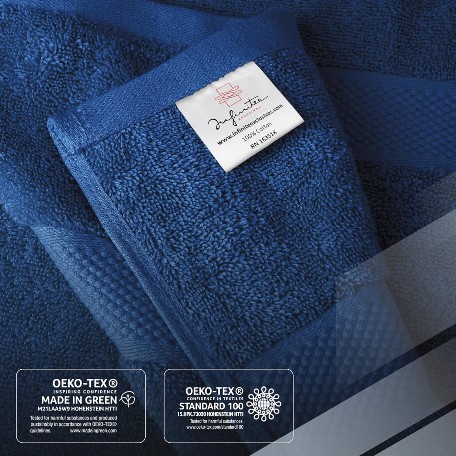 Infinitee Xclusives Premium Navy blue Bath Towel Set - [Pack of 8] - 2 Bath, 2 Hand & 4 Washcloths