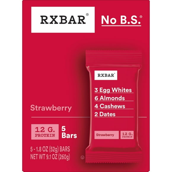 RXBAR Strawberry Chewy Protein Bars, Gluten-Free, Ready-to-Eat, 9.15 oz, 5 Count