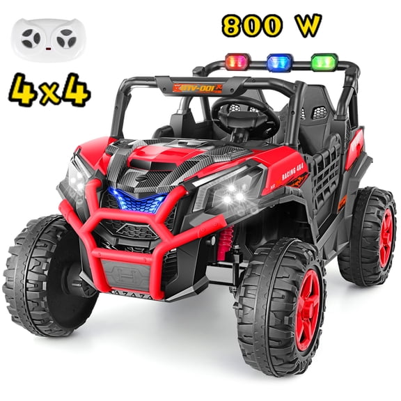 Funcid 24V Ride on Toys 4WD Ride on Cars with Remote Control, 2 XL Seater Electric Car for Kids, Power Car Wheels, UTV w/ 4*200W Motor, Bluetooth, Music, Lights, 3 Speeds, Red