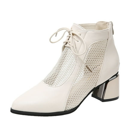 HSMQHJWE White Boots For Women Low Heel Fashion Boots For Women Heel Fashion Boots Heels Breathable Mesh Zipper High Shoes Retro Short Women S Women S Ankle Boots Girls High Heeled Boots