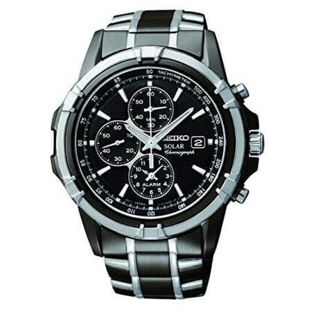 - Mens Solar Alarm Chronograph Stainless Watch - Two-tone Bracelet - Black Dial - SSC143