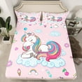 thumbnail image 3 of Feelyou Kawaii Magic Unicorn Twin Sheet Sets, Dreamy Rainbow Cloud Twin Fitted Sheet, Cute Cartoon Animal Flat Sheet, Breathable Home Decor, 3-Piece, 3 of 8