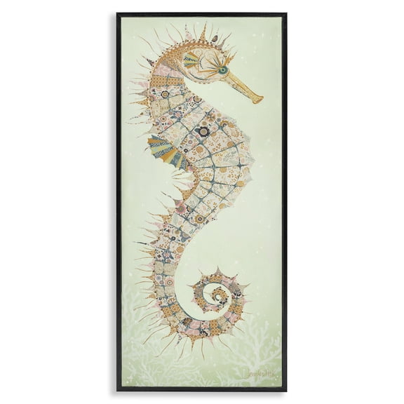 Stupell Industries Eclectic Patterned Spikey Seahorse Black Framed Giclee Art, 10 x 24, by Jennifer Peck