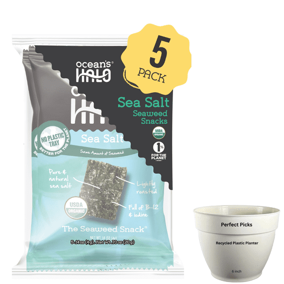 Ocean's Halo, 5pk Seaweed Snack, Healthy, Sea Salt, Vegan Keto Nori Chips