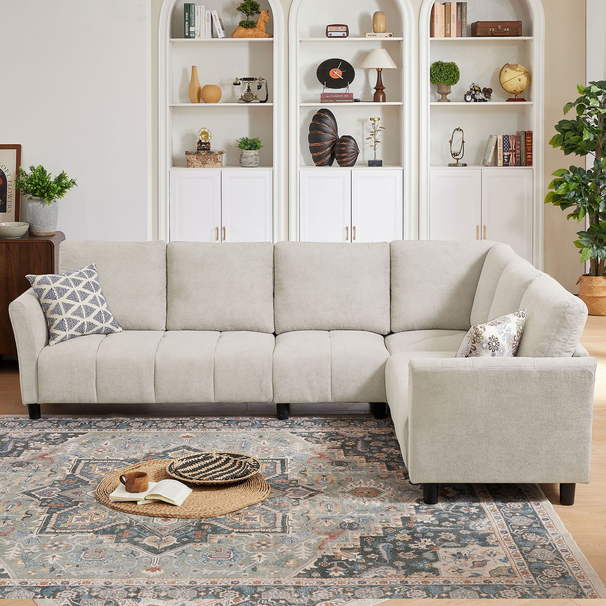 Pingliang Home 102" Convertible Sectional Sofa Couch,Upholstered Oversized Modern 6 Seat L Shaped Couch Corner Sofa Reversible Sofa Set for Living Room Apartment Office Studio