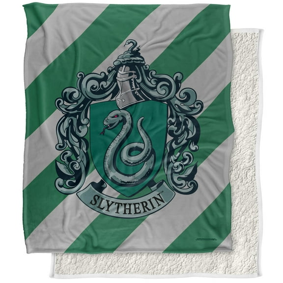 Harry Potter Blanket, 50"x60", Slytherin Crest Silky Touch Sherpa Back Super Soft Throw Blanket