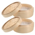 thumbnail image 4 of MLINS 8 Inch Bamboo Steamer with Cover for Kitchen Use Healthy Cooking Khaki Color 2pcs Set, 4 of 8