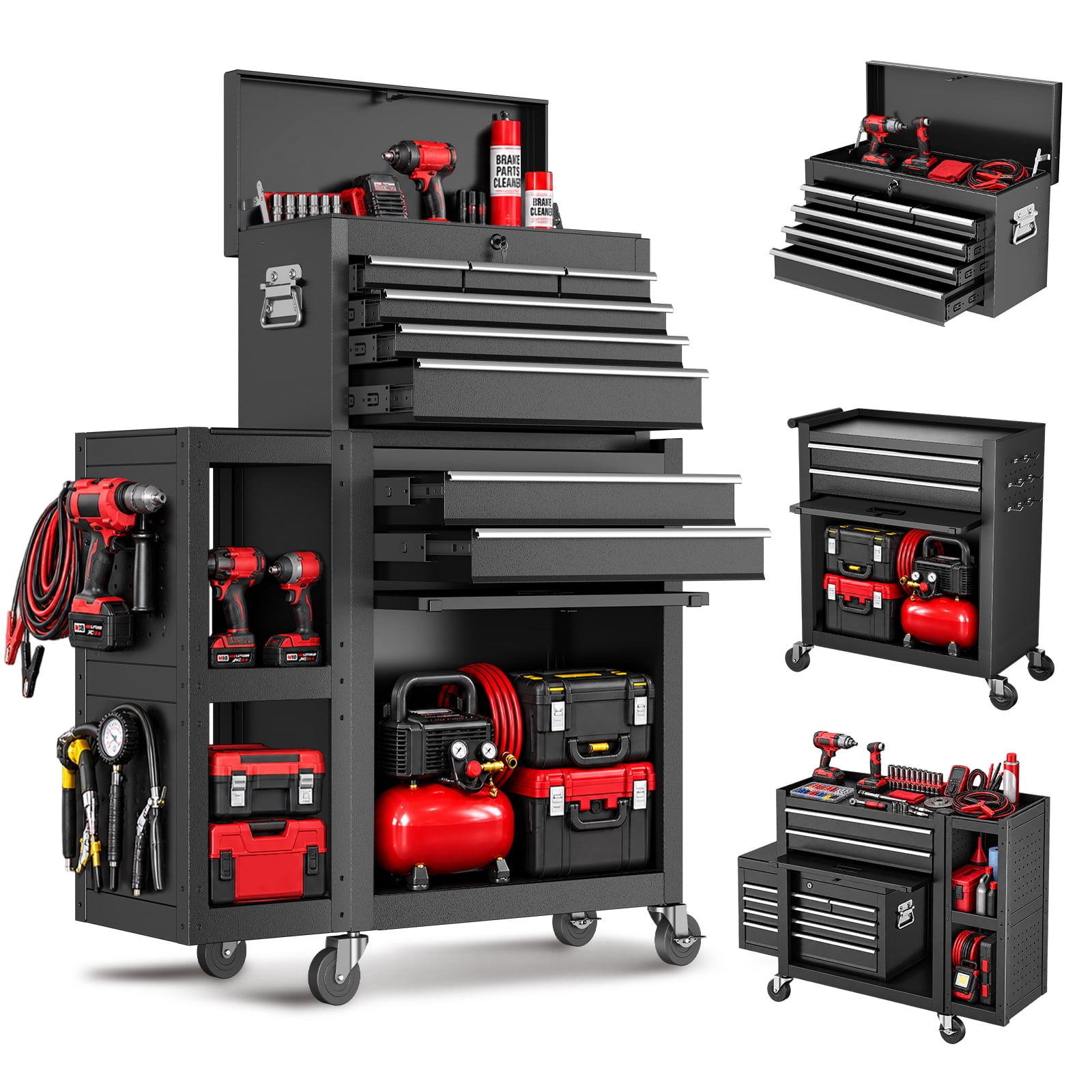Seizeen 2-IN-1 Metal Tool Box, 8-Drawer, Mobile & Portable Tool