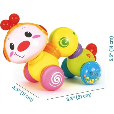 MAHADEV Stone and Clark Musical Press & Go Caterpillar Toy, Infant Crawling Toys with Light and Music