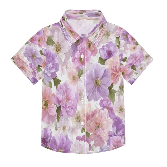 Boys Button-Down Shirt Short Sleeve Shirt Tops for 3Y Lavender and Pink Flowers