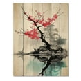 thumbnail image 3 of Designart "Sumi Lake Asian Painting I" Asian Print on Natural Pine Wood, 3 of 5