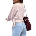 thumbnail image 3 of Women'S V Neck Wrap Sweater Long Lantern Sleeve Cinched Waist Crop Tops Fall Knitwear Pink XL, 3 of 8