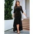 thumbnail image 3 of Plus Size Dresses for Women 3/4 Sleeves Mermaid High Low Hem Maxi Velvet Formal Dress Black XL, 3 of 7