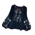 thumbnail image 1 of Blusa bordada para mujer, cómoda, informal, elegante, con mangas globo Negro, 1 of 9
