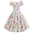 thumbnail image 6 of KONBECA Women's 1950s Vintage Dresses,Square Neck Back Elastic Waist Short Sleeve Hem Mini Dress, Cocktail Stretchy Evening Party Dresses, Halloween Costumes Slim Swing Dress White M, 6 of 8