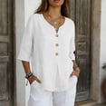 thumbnail image 3 of Plus Size Womens Clothes Kelon 3/4 Length Sleeve Womens Tops V Neck Linen Cotton Vacation Clothes Cruise Outfits Business Casual Blouses 2026 Summer Tops, L, 3 of 8