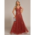 thumbnail image 4 of Vestido de noche Ever-Pretty con bordado de lentejuelas en naranja quemado con cuello en V, 4 of 6