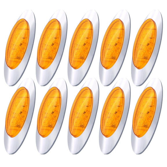 6.5" Oval 16 LED Side Marker Turn Signal Clearance Lights Chrome Bezel 10x Amber