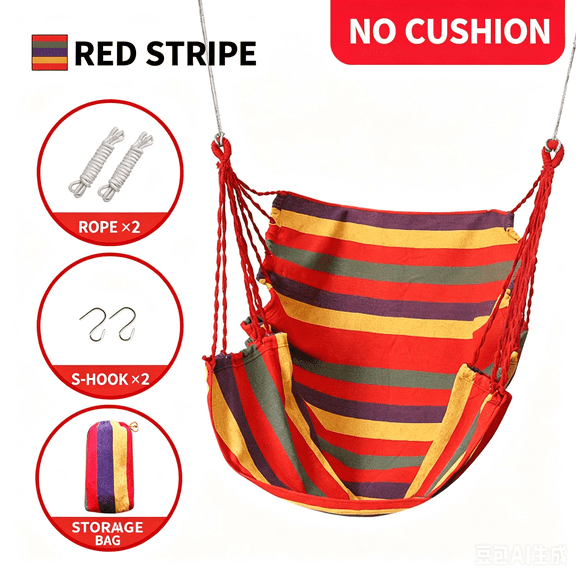 Hammock Chair Canvas Hanging Swing Chair Heavy Duty 330LBS Capacity Indoor Outdoor for Bedroom Patio Dorm Balcony Yard with Side Pockets S Hooks Ropes and Storage Bag Black