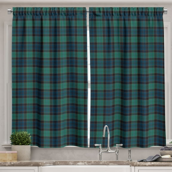 Ambesonne Tartan Kitchen Curtains, Scottish Folklore Pattern, 55"x39", Dark Green Black