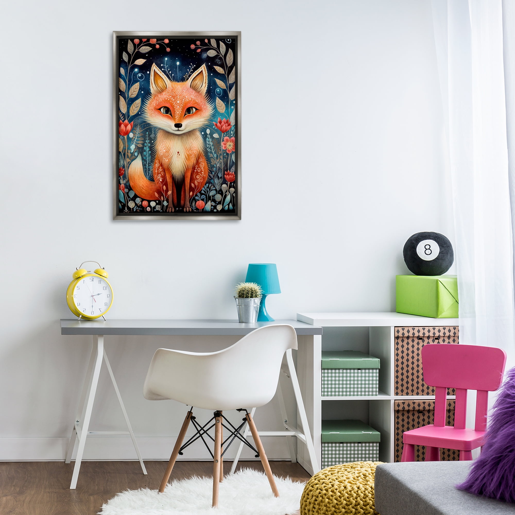 Stupell Industries Woodland Pattern Fox Animals & Insects Painting Gray Floater Framed Art Print Wall Art, 21 x 31