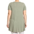 thumbnail image 2 of Woman Plus Size Solid Long Body Crossed Neckline Tunic Knit Top Tee Sage 1XL B508 BNY Corner, 2 of 5